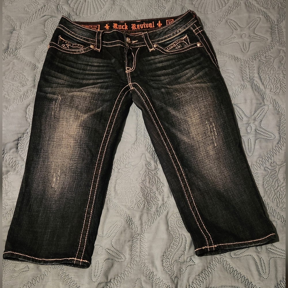 Womens Rock Revival denim jean Bermuda shorts Noelle Capri